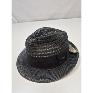 Scala Fedora Hat Fitted Mens L Black Straw Handmade Summer Lightweight MS209-BLK
